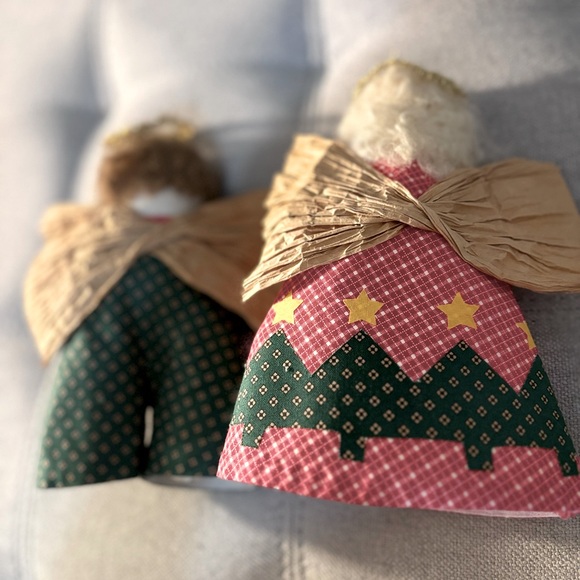 Rustic Handmade Christmas Angels Ornaments Decor Fabric Country Farmhouse - Picture 5 of 10